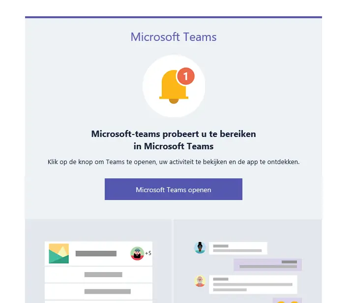 Voorbeeld van een Microsoft teams phishingmail 