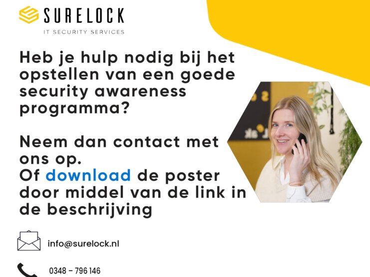 Neem contact met Surelock op via 0348 – 796 146, met Anouk van Surelock op de afbeelding