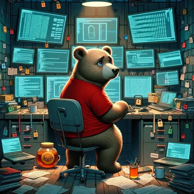 Een fictieve beer ter illustratie van de vergelijking tussen honey pot in cybercrime en beren.
